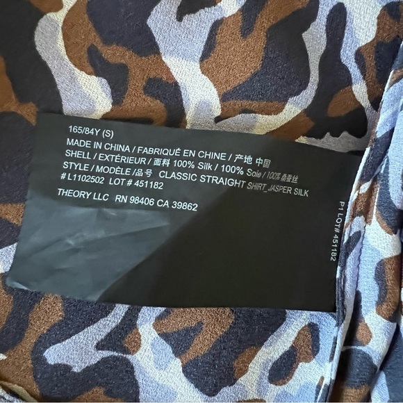 Theory Women's Navy Blue Brown Printed Silk-chiffon Shirt, size S - Picture 12 of 16